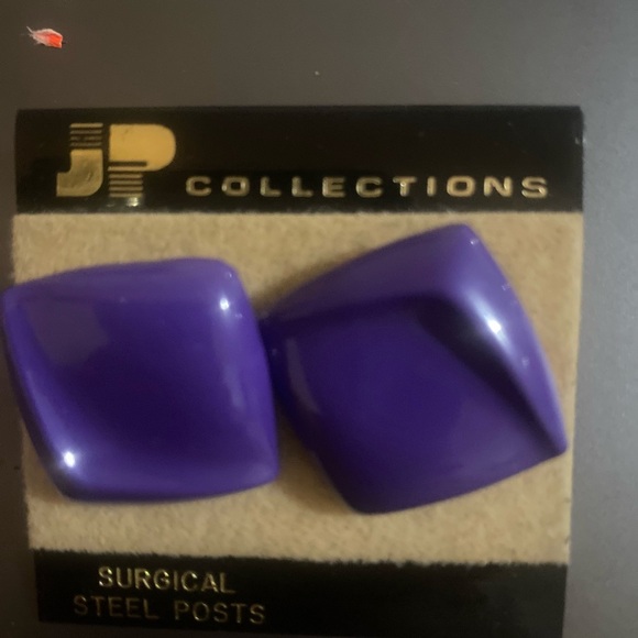 VTG JP Collections Bold Purple Geometric Pierced Earrings—Pop & Shock - Picture 1 of 4